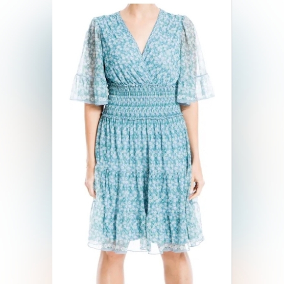 Max Studio Blue Floral Flutter Sleeve Midi Dress - Picture 7 of 9